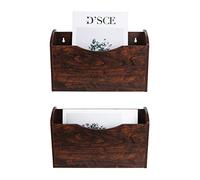 PAG Wooden A4 Hanging Magazine File Organizer,Wall Mounted Document Storage Organizer Perfect for Folders, Files, Mails & Brochure-Mail Organiser for Office Home School,Pack of 2 Brown