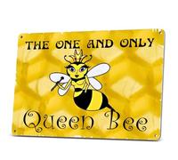 PAGAIXI Novelty Outdoor Art Decorations Wall Decor Tin Signs Queen Bee Horizontal Gold Retroation Vintages for Metal Sign 12" x 8"