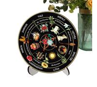 Pagan Calendar Wheel, Witch Calendar Sign - Table Ornament Witch Sign Heavenly Sign, Vintage Handmade Wooden Home Decor with Stand for Kitchen, Beginner