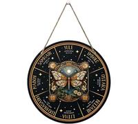 Pagan Decor, Wheel of the Year Wall Hanging, 12 Inch Round Exquisite Sabbats Pagan Decor Witch Sign, Natrual Wooden Wicca Calendar Decorative Panel for Home, Wheel of the Year Wall Hanging
