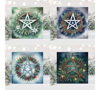 Pagan Yule Blessings Pentacle, Pentagram Christmas Cards in pretty watercolours. Celebrate the Winter Solstice with enchanting designs! Buy as singles or in a mixed pack of 4