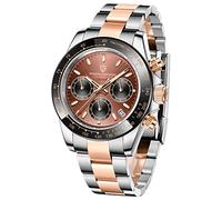 Pagani Design 1644 Men's Watches, VK63 Quartz Movement Stainless Steel 100M Waterproof Panda-Dial Wristwatch Chronograph (Brown)