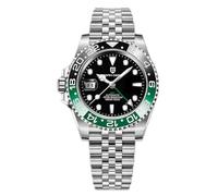 Pagani Design 1662 GMT Automatic Men's Watch NH34 Mechanical Men's Watch with Two Time Zones and Calendar Waterproof Stainless Steel Luminous Business Men's Watch(Black Green-5)