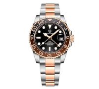 Pagani Design 1662 GMT Automatic Men's Watch NH34 Mechanical Men's Watch with Two Time Zones and Calendar Waterproof Stainless Steel Luminous Business Men's Watch(Rose Gold 3)
