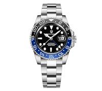 Pagani Design 1662 GMT Automatic Men's Watch NH34 Mechanical Men's Watch with Two Time Zones and Calendar Waterproof Stainless Steel Luminous Business Men's Watch(Steel Belt Black and Blue)