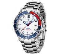 Pagani Design 1667 Men's Fashion Automatic Diving Watch NH35 Movement Rotating Ceramic Bezel Waterproof Nylon Rubber Business Sport Self-Winding Watch (White-Stainless Steel)