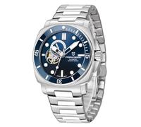 Pagani Design 1736 Automatic Tourbillon Mechanical Watch Japan NH39 Sapphire Crystal Leather Strap 200 Metres Diver Watch Sport Men's Watches(Steel Blue)
