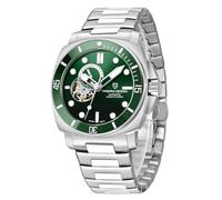 Pagani Design 1736 Automatic Tourbillon Mechanical Watch Japan NH39 Sapphire Crystal Leather Strap 200 Metres Diver Watch Sport Men's Watches(Steel-Green)