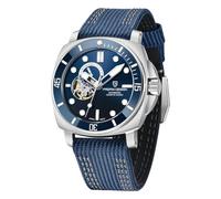 Pagani Design 1736 Automatic Tourbillon Mechanical Watch Japan NH39 Sapphire Crystal Leather Strap 200 Metres Diver Watch Sport Men's Watches(Blue)