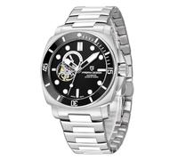 Pagani Design 1736 Automatic Tourbillon Mechanical Watch Japan NH39 Sapphire Crystal Leather Strap 200 Metres Diver Watch Sport Men's Watches（Steel Black）