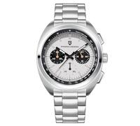 Pagani Design 1782 Men's Quartz Watches, VK63 Movement Stainless Steel Material 100M Waterproof Man Tonneau Multifunction Chronograph Watch (Steel-White)