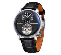 Pagani Design Automatic Men's Watch Simple 42 mm Casual Stainless Steel Waterproof Skeleton Mechanical Luminous Hands Leather Classic Men's Watch (Silver Black)