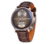 Pagani Design Automatic Men's Watch Simple 42 mm Casual Stainless Steel Waterproof Skeleton Mechanical Luminous Hands Leather Classic Men's Watch (Golden Brown)