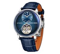 Pagani Design Automatic Men's Watch Simple 42 mm Casual Stainless Steel Waterproof Skeleton Mechanical Luminous Hands Leather Classic Men's Watch (Blue Silver)