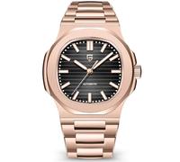 Pagani Design Automatic Watch for Men, Rose Gold 40mm Stainless Steel Minimalist Analog Gift Wristwatch with Synthetic Sapphire Dial Glass,100m Waterproof (PD1728-Rose Gold Black)