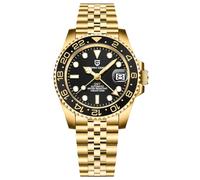 Pagani Design GMT Automatic Mechanical Men's Watch Rotating Ceramic Bezel Stainless Steel Watch with Date Function Men's Sport Watch(Steel Band All Gold Black-5)