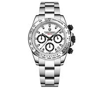 Pagani Design Luxury Men's Quartz Multifunction Watch Japan VK63 Movement Full Stainless Steel 100M Waterproof Sport Chronograph Watches Date (White-Black Crown)