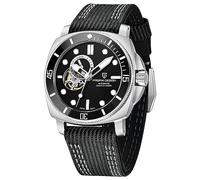 Pagani Design Men’s Automatic Watches Japan NH39 Mechanical Skeleton Waterproof Wrist Watch for Men Military Style Nylon Strap, Black