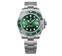 Pagani Design Men's Automatic Diver Watch NH35 Ceramic Bezel Sapphire Glass Analog 100M Waterproof Calendar Stainless Steel Watch (Steel Strap Silver-Green)