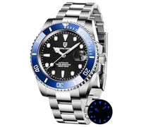 Pagani Design Men's Automatic Mechanical Watch, NH35/8215 Movement, Stainless Steel, 40 mm Sapphire Glass, 100 m Waterproof Watch, black blue, Bracelet