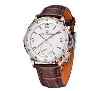 Pagani Design Men's Automatic Watch 42MM Large Dial Mechanical Movement Stainless Steel Bezel Sapphire Glass Lens 100M Waterproof Simple Easy to Read Casual Business Leather Strap(Gold White)
