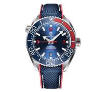 Pagani Design Men's Automatic Watch NH35 Mechanical Ceramic Bezel Stainless Steel 100m Waterproof Diving Sports Bracelet Date Luminous Luxury Watch Rubber Strap (Blue Tape Red and Blue)
