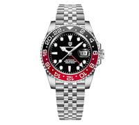 Pagani Design Men's GMT Automatic Mechanical Watch 100m/bar Waterproof Ceramic Bezel Sapphire Glass Luminous Hands Watch (Jubilee-Black Red)