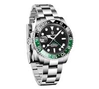 Pagani Design Men's GMT Automatic Mechanical Watch 100m/bar Waterproof Ceramic Bezel Sapphire Glass Luminous Hands Watch (Black Green)
