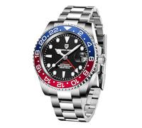 Pagani Design Men's GMT Automatic Mechanical Watch 100m/bar Waterproof Ceramic Bezel Sapphire Glass Luminous Hands Watch (Blue Red)
