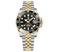 PAGANI DESIGN Men's GMT Automatic Mechanical Watch, Black Dial, Gold and Black Between Steel Belts-5, 40mm Case, 20mm Band, 100m Water Resistant, PD-1662-mzjx