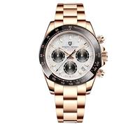 Pagani Design Men's Quartz Watch with Single Chronograph Code, Water-Resistant, Ceramic and Stainless Steel（White Gold GY）