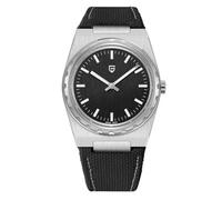 Pagani Design Men's Watch 7 mm Ultra Thin Stainless Steel Case 100 m Waterproof with Sapphire Glass Japanese Quartz Movement Minimalist Design 37 mm Elegant Watch Men, leather black, Strap.