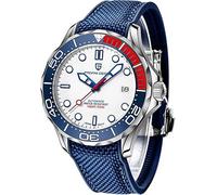 Pagani Design Mens Watch Waterproof Luminous Stainless Steel Japan Movement Synthetic Sapphire Crystal Curved Mirror with A Rotating Ceramic Bezel Watch (Blue RED Pagani Design 1667)