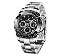Pagani Design PD-1644 Quartz Men's Watch, Date, Sapphire Lens, 316L Stainless Steel, Ceramic Bezel, VK63 Movement, Water Resistant Watch, Men's Sport Waterproof Chronograph Watch, Silver Black 1644-LP