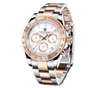 Pagani Design PD-1644 Quartz Men's Watch, Date, Sapphire Lens, 316L Stainless Steel, Ceramic Bezel, VK63 Movement, Water Resistant Watch, Men's Sport Waterproof Chronograph Watch, Gold White 1644-LP