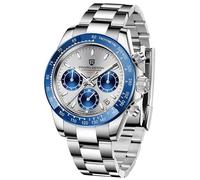 Pagani Design PD-1644 Quartz Men's Watch, Date, Sapphire Lens, 316L Stainless Steel, Ceramic Bezel, VK63 Movement, Water Resistant Watch, Men's Sport Waterproof Chronograph Watch, Silver Blue 1644-LP