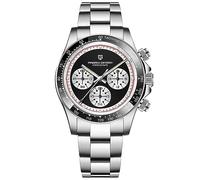 Pagani Design Quartz Men's Watches 40mm Chronograph Stainless Steel Waterproof Wrist Watch for Men Sports Synthetic Sapphire (Silver Black Steel PD-1676)