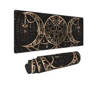 Paganism Wicca Gold Triple Moon Star Mouse Pad XL Extended Desk Mat, Non Slip Rubber Base Stitched Edge Gaming Pc Desktop Large Mice Pad,31.5 x 11.8 Inch