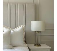 Pagazzi Adelia Bedside Night Light Table Lamp - 67 cm Clear Glass Base, Polished Chrome Finish, Ivory Linen Shade - E27 Bulb Compatible, Ambient Lighting for Living Room, Bedroom Decor