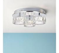 Pagazzi Dilan 3 Light Polished Chrome & Crystal Led Flush Ceiling Light in Metallic Silver Pagazzi Metallic Silver
