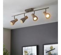 Pagazzi Lighting Stoneleigh 4 Concrete and Wood Effect Spotlight Bar Ceiling Light