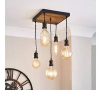 Pagazzi Melrose 5 Light Black & Wood Pendant Ceiling Light Pagazzi Black