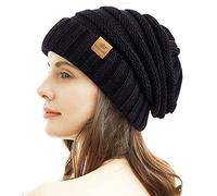 Page ONE Womens Winter Beanie Warm Cable Knit Hat Style Stretch Trendy Ribbed Chunky Cap, Black, One Size