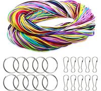 Pagezol 200Pcs Plastic Lacing Strings, DIY Handmade Craft Gimp Lacing Cord Colorful Glitter Braided Cord in 20 Colors with Snap Clips and Key Rings for Jewelry Making, DIY Craft Friendship Bracelet