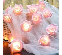 Pagezol 20LED Rose String Lights, 3 Meters Rose Fairy String Lights Battery Powered, Warm White, for Christmas Thanksgiving Valentine's Day Home Indoor Outdoor, Wedding Decorations (Pink)