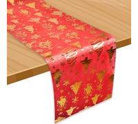 Pagezol 28cm × 5m Christmas Table Runner, Hot Stamping Red Rectangular Tablecloth for Xmas Decor