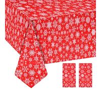 Pagezol 2PCS Red Christmas Table Cloths, 137x274cm Waterproof Plastic Table Cover, Christmas Tablecloths Rectangular, Xmas Christmas Snowflakes Tablecloth for Christmas Xmas Party New Year Decoration