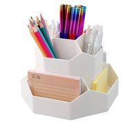 Pagezol 360 Degree Rotating Pencil Holder Desk-Organiser, Multi-Functional Pen Holder, Pencil Pots Makeup Brush Holder with 9 Compartments for Home School Office Supplies and Stationary Storage,White