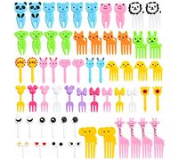 Pagezol 60Pcs Plastic Animal Fruit Fork for Kids,Cute Animal Food Picks Mini Reusable Fruit Picks Dessert Fork Cartoon Food Toothpick for Dessert Cake Cocktails Party Decor Bento Lunch Box Accessories