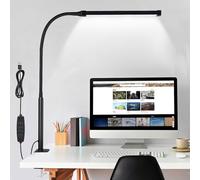 Pagezol Desk Lamp with USB Charging Port, Led Eye-Caring Table Lamp, Bedside Lamps, Reading Lamp, USB Powered Clip on Desk Light, 3 Light Modes x 10 Brightness Levels for Office, Bedroom